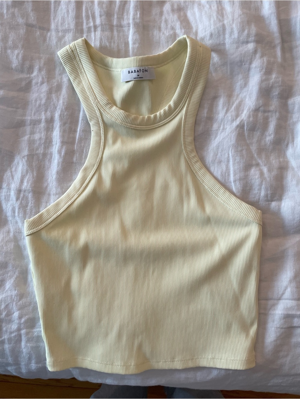 Babaton Butter Yellow Ribbed Racerback Crop Tank - Picture 1 of 2